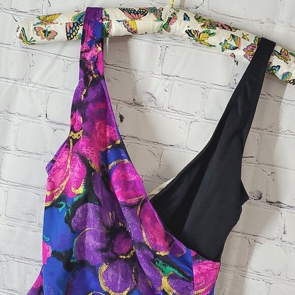 Vintage True Authentic 90s Vibrant Floral Monokini Swimsuit USA Made Size 14 - Picture 4 of 16